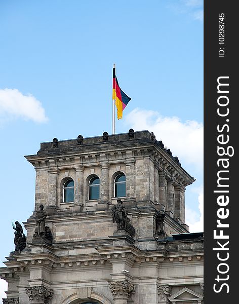 German national flag against blue sky in outdoor. German national flag against blue sky in outdoor