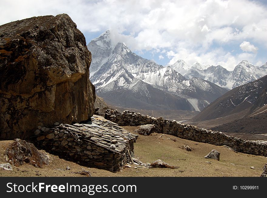 Ama Dablam is a mountain in the Himalaya range of eastern Nepal. The main peak is 6,812 metres (22,349 ft), the lower western peak is 5,563 metres (18,251 ft). Ama Dablam means Mother and Pearl Necklace. Ama Dablam is a mountain in the Himalaya range of eastern Nepal. The main peak is 6,812 metres (22,349 ft), the lower western peak is 5,563 metres (18,251 ft). Ama Dablam means Mother and Pearl Necklace