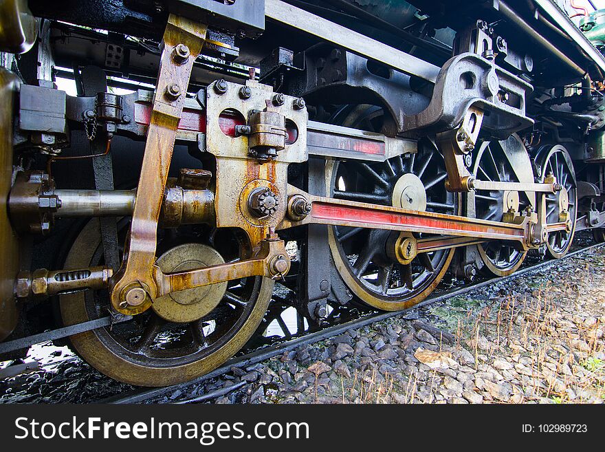 Close up - Old The train wheel, of vintage Steam locomotive Bangkok Thailand