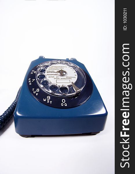 Old retro blue bakelite phone with receiver off the hook. Old retro blue bakelite phone with receiver off the hook