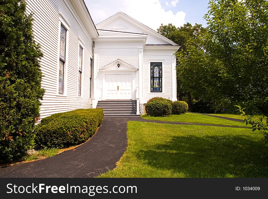 Side entrance to a new addition to a church in Monson, Maine. Side entrance to a new addition to a church in Monson, Maine