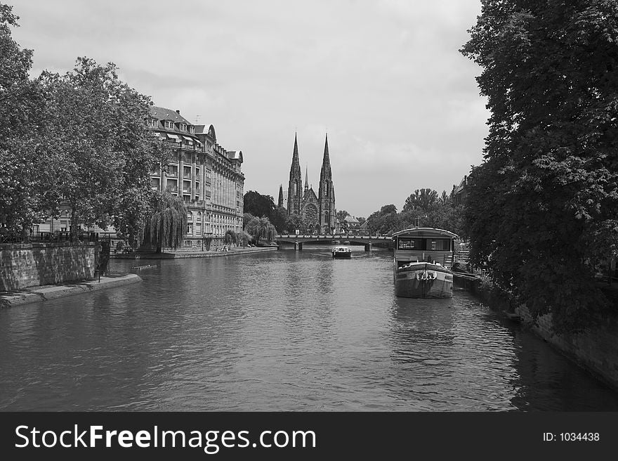 Canal in strasbourg black and white
