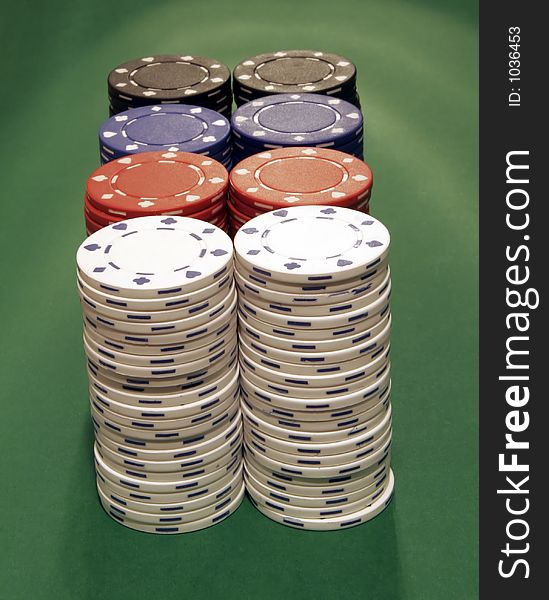 Casino Chips, Two Rows, Eight Stacks
