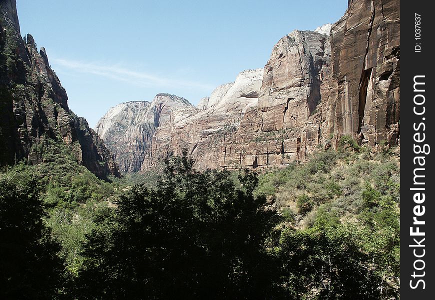 Zion National Park, Utah. Shear walls of the Zion canyon valley. Amazing! Awe-inspiring!