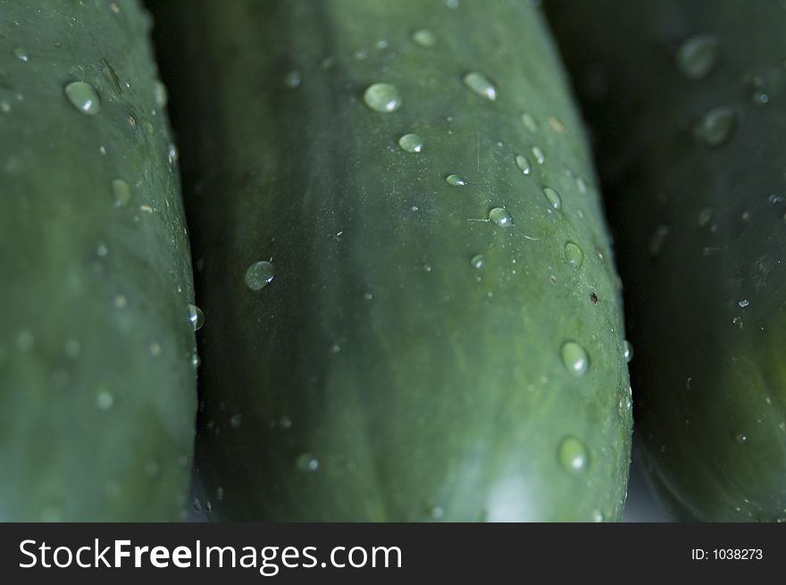 Wet cucumbers closeup.