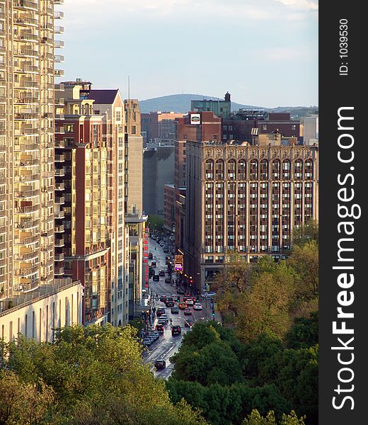 Image shows detail of skyscrapers in Boston's Back Bay skyline and a portion of Boston Common. Image shows detail of skyscrapers in Boston's Back Bay skyline and a portion of Boston Common