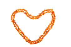 Amber Beads Double Frame In Shape Of Heart Isolate Stock Photos