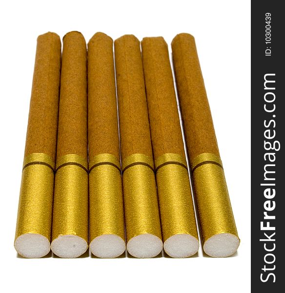 Brown cigarettes on a white background