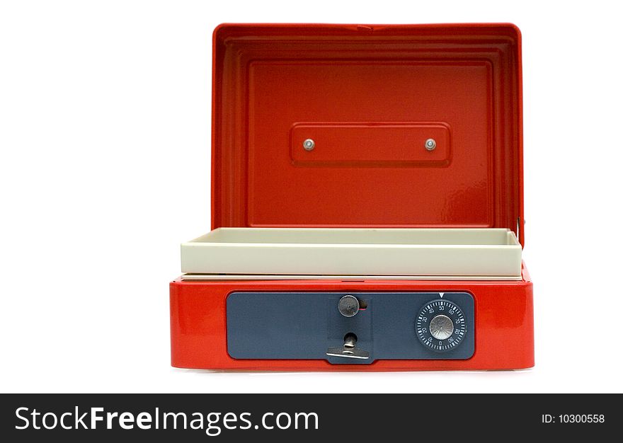 Red safe for storage of valuable belongings