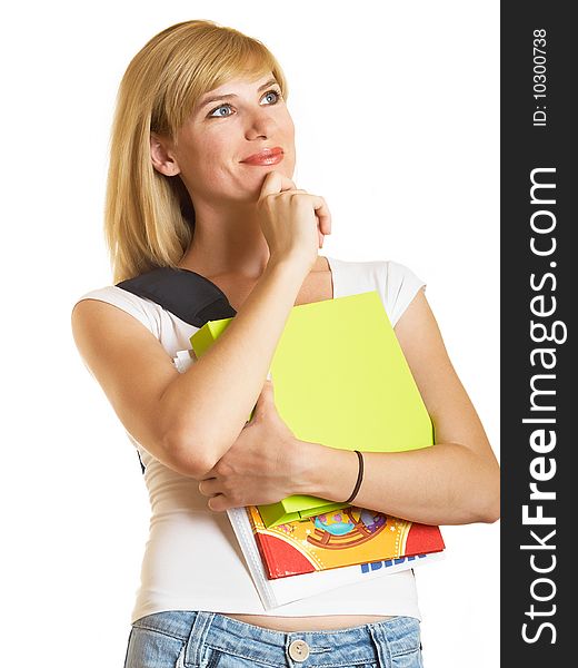 Portrait of a young attractive student on the white background. Portrait of a young attractive student on the white background