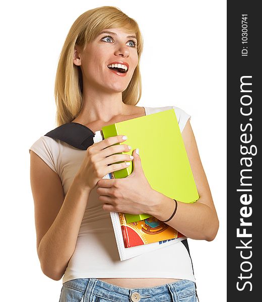 Portrait of a young attractive student on the white background. Portrait of a young attractive student on the white background