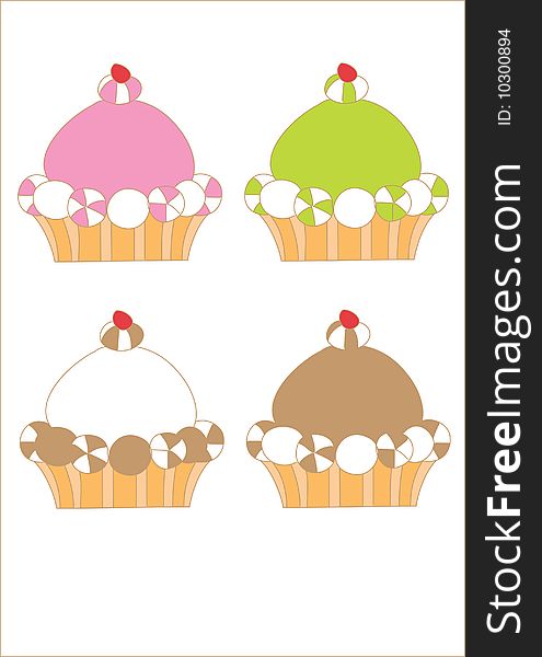 Illustration of colorful cakes isolated on white backgroung