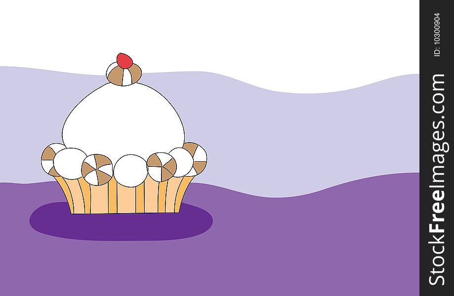 Illustration of cute cupcake on lilac background