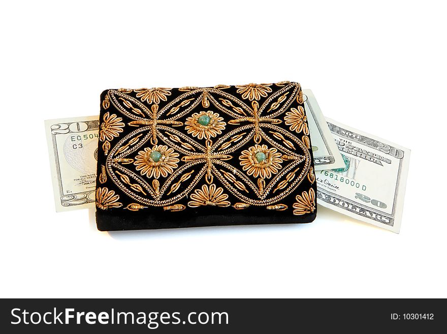 Woman's purse and dollars isolated