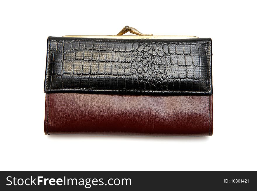 Retro closed woman's leather purse isolated on white background