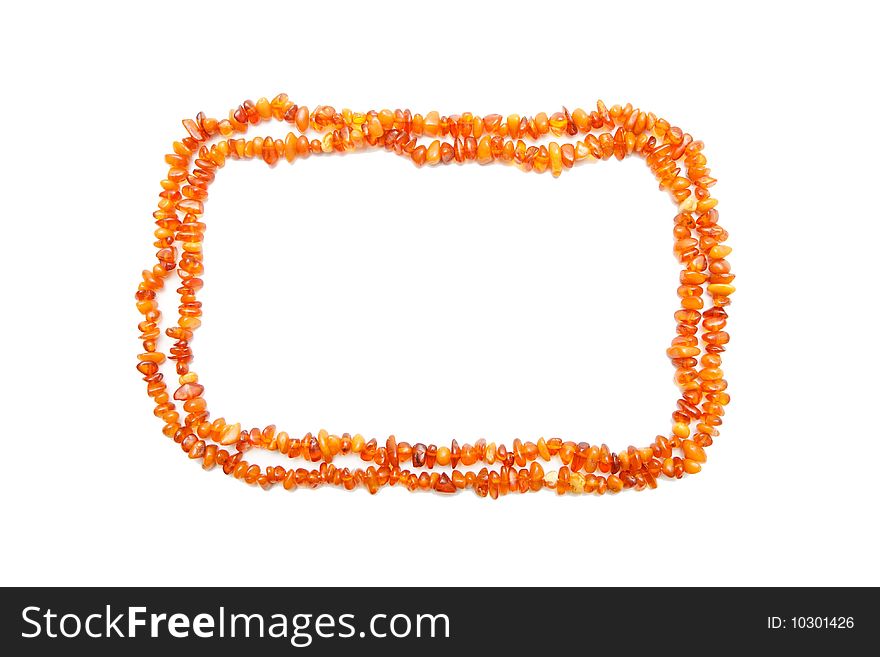 Amber beads double frame isolated on white background