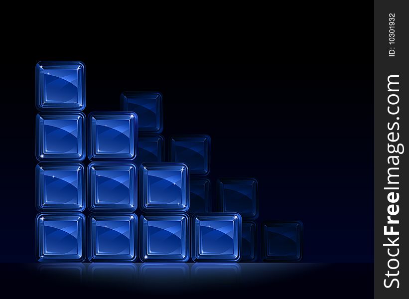 Groups of blue glass blocks forming square triangles. Groups of blue glass blocks forming square triangles