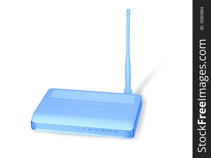 Blue modern wireless gateway isolated with clipping path over white. Blue modern wireless gateway isolated with clipping path over white