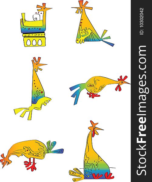 Drawing of a ridiculous hen in different posesÑŽ. Drawing of a ridiculous hen in different posesÑŽ