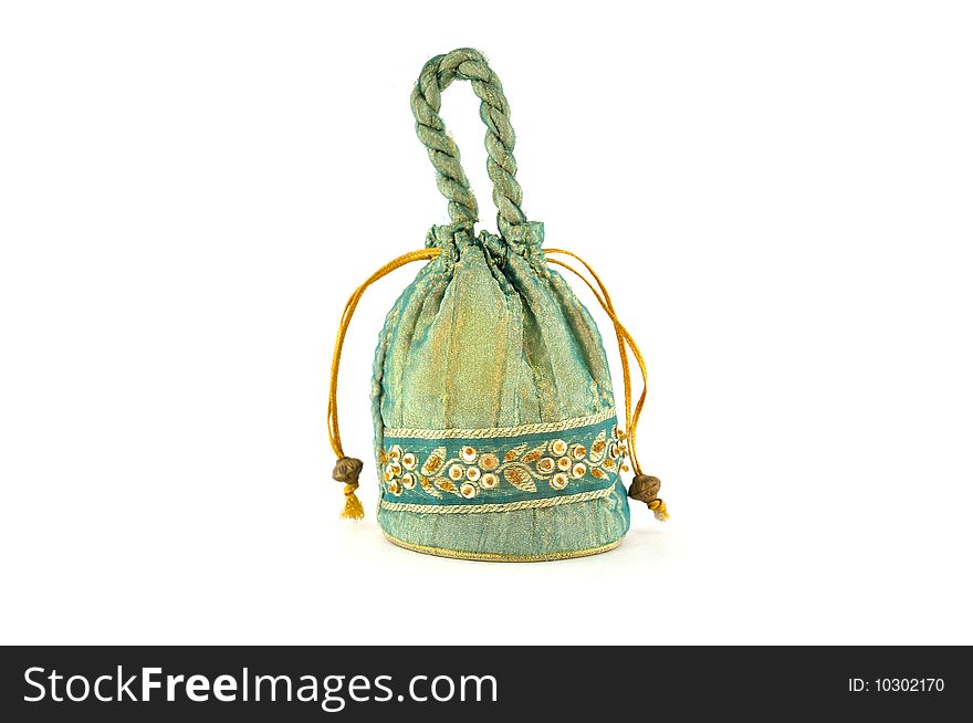 Silk pouch decorated with golden foils.