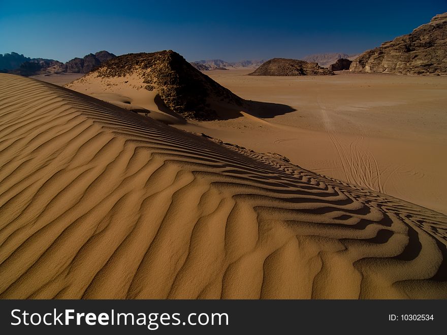 Waves on sand in Vadi Rum desert