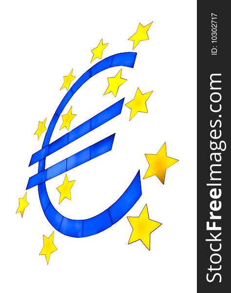 Euro symbol isolated on white with yellow stars. Euro symbol isolated on white with yellow stars
