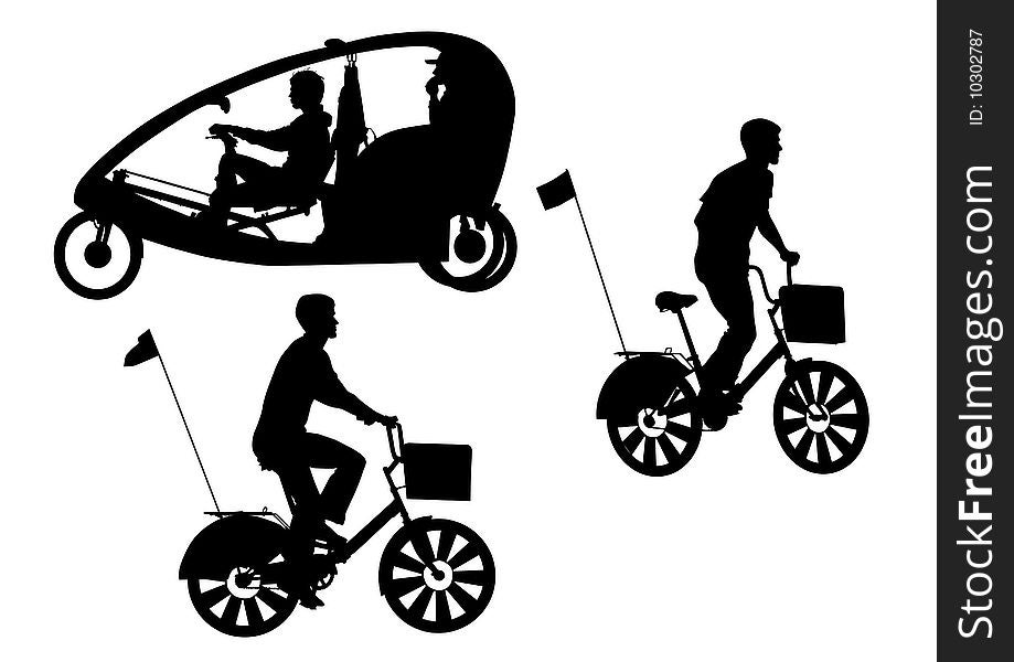 Vector image of environmentally friendly modes of transport. Silhouettes on a white background. Vector image of environmentally friendly modes of transport. Silhouettes on a white background