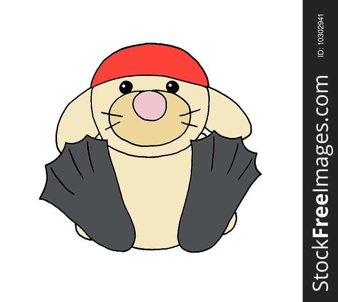 Colour line cartoon drawing of a rabbit wearing a swimming cap and flippers. Colour line cartoon drawing of a rabbit wearing a swimming cap and flippers