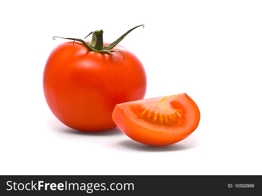 Fresh tomatoes. Macro studio isolated on white.