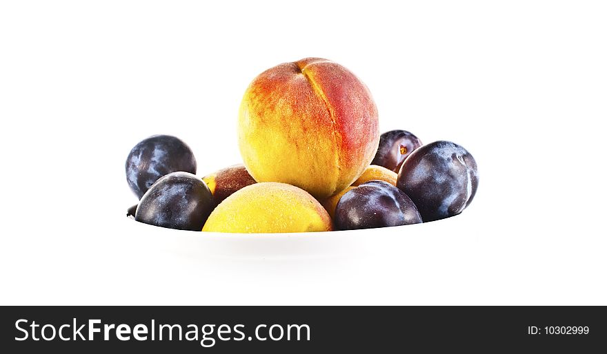 Fruit popping out on white backround