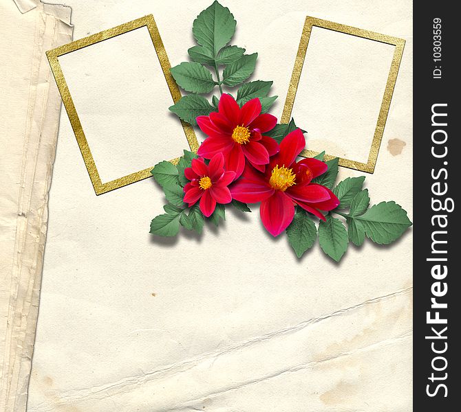 Paper background with two frame and floral beautiful bouquet. Paper background with two frame and floral beautiful bouquet