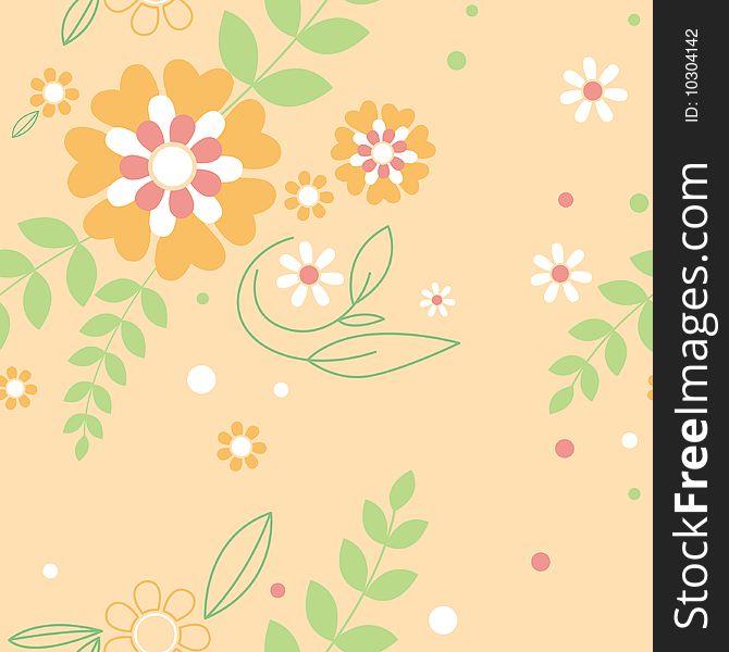 Floral seamless background with leaves and flowers