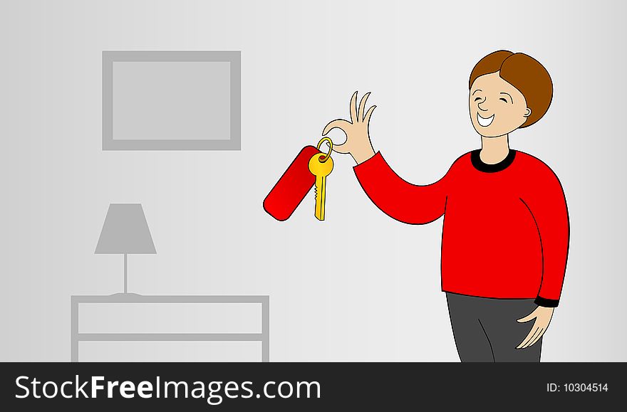 The happy buyer has control over a flat key or houses