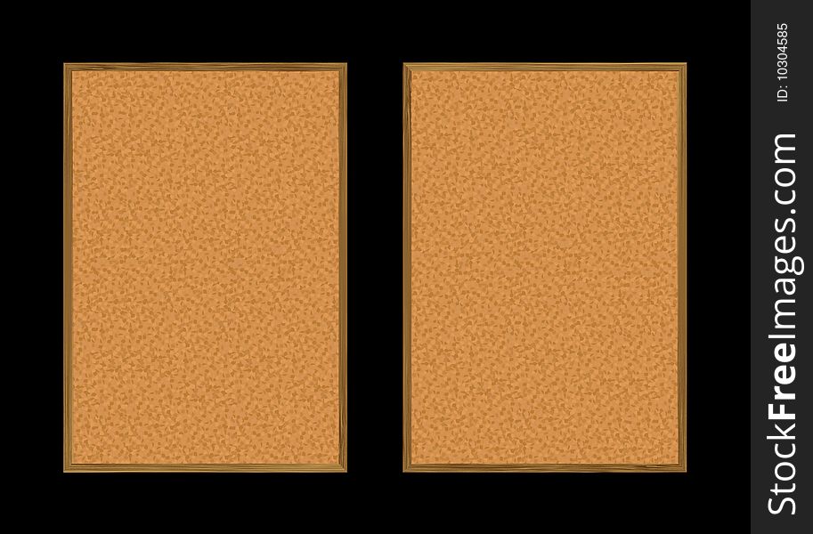 Two cork pin boards with wood frame and copy space. Two cork pin boards with wood frame and copy space