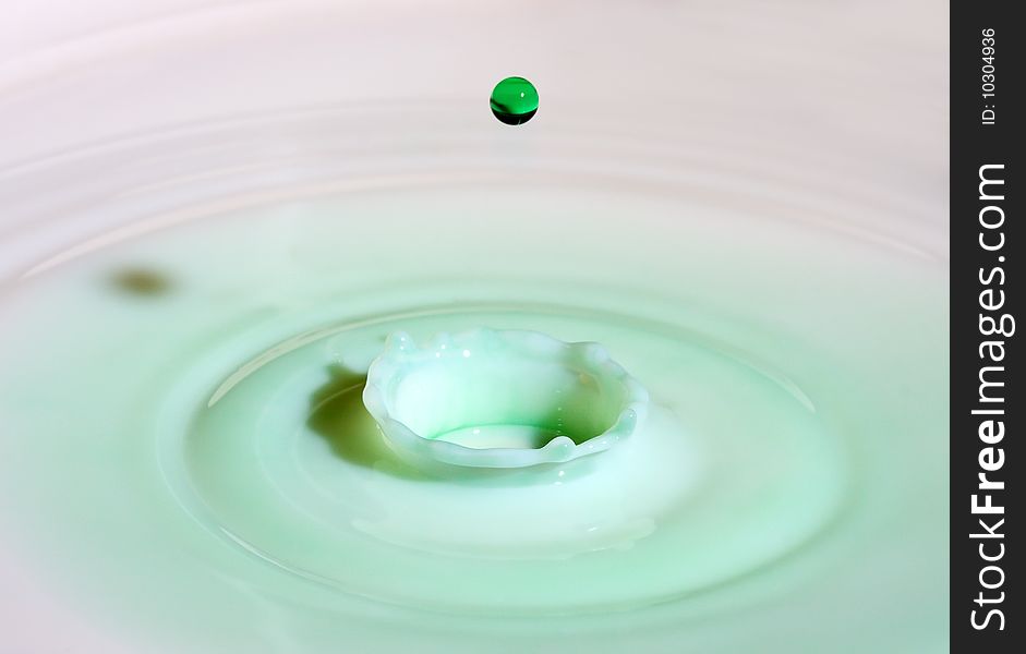 Green Drop of Water and Splash Below it.