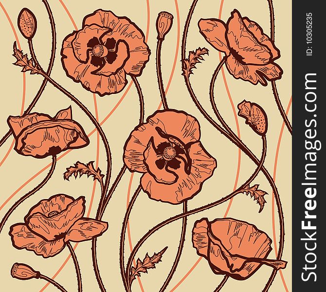 Decorative poppies background. Vector illustration with clipping mask.