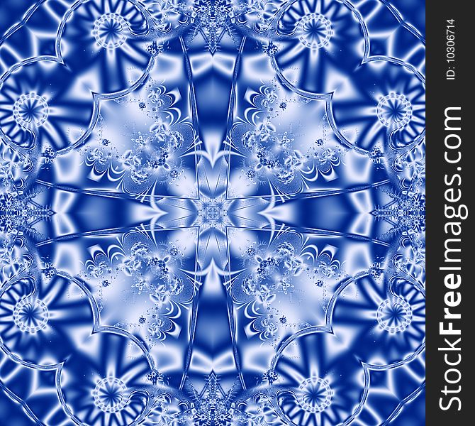 Symmetric blue fractal a pattern from smooth lines. Symmetric blue fractal a pattern from smooth lines