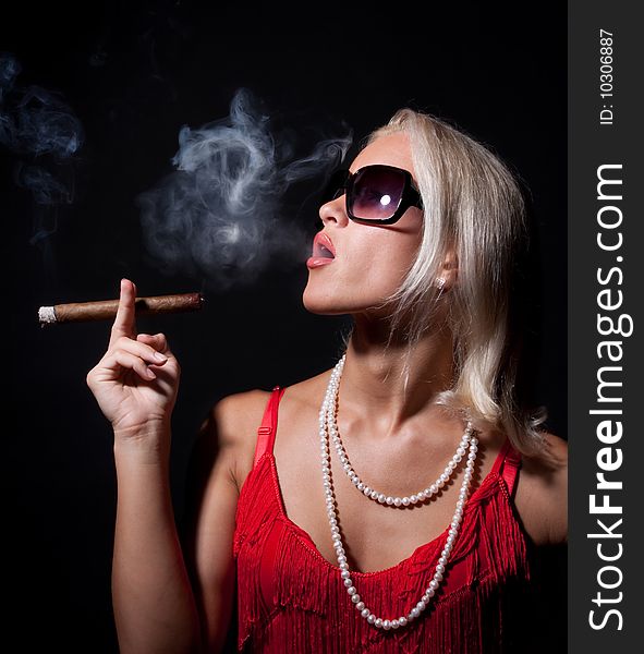 Portrait Of Elegant Smoking Woman.