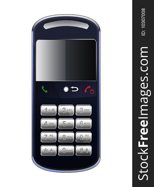 Computer generated illustration: realistic mobile phone. Isolated object on white background
