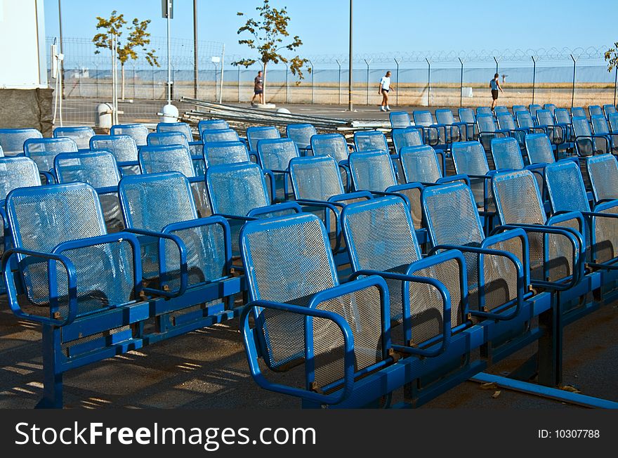 Diagonal view of outdoor seating for events and conferences