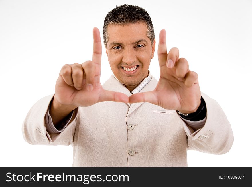 Happy man posing in front of camera. Happy man posing in front of camera