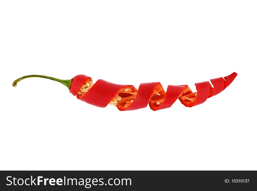 Red hot chili pepper on white