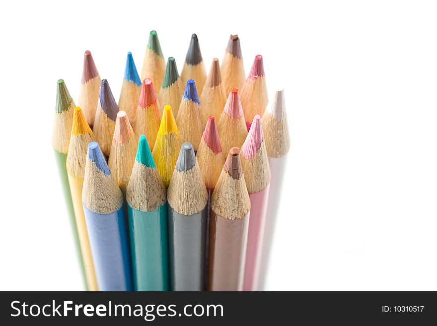 Color Pencils isolated on white in the studio