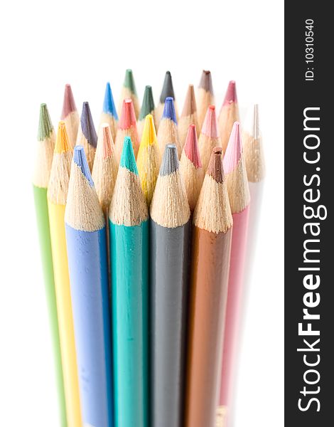 Color Pencils isolated on white in the studio