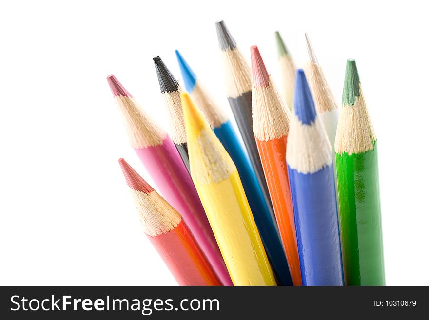 Color Pencils isolated on white in the studio