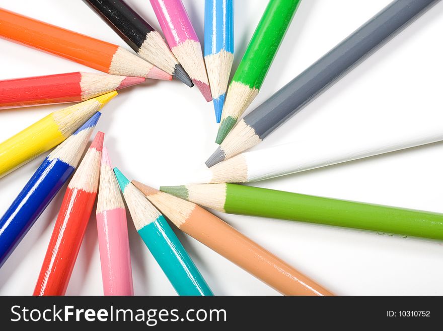 Color Pencils isolated on white in the studio