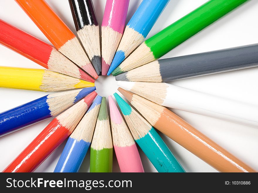 Color Pencils isolated on white in the studio