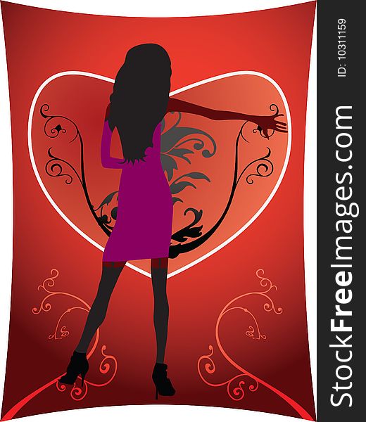 Valentine card - silhouette of sexy woman