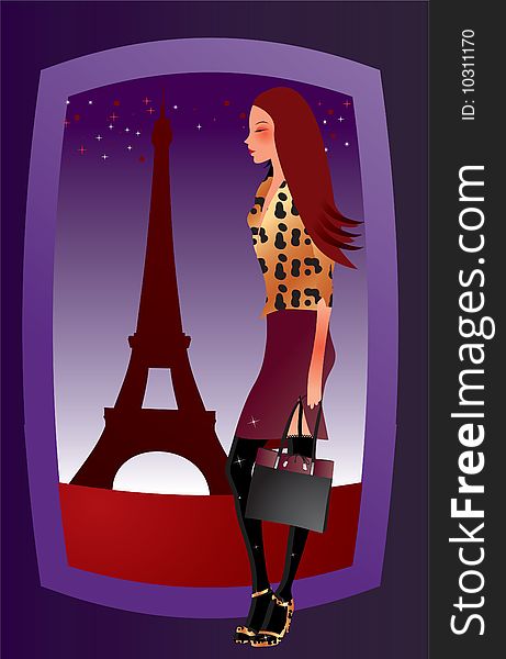 Sexy girl in Paris - vector illustration