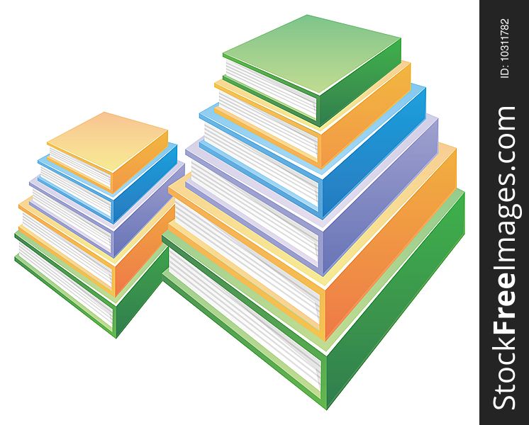 Two pile of books in a white background. Two pile of books in a white background